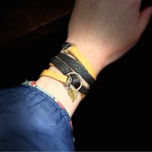 Mixed media buckskin leather bracelet